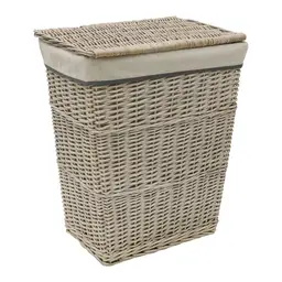 JVL Arianna Rectangular Tapered Willow Linen Laundry Basket - Grey Wash