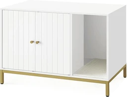 Feandrea kattenbak met krabplank en hoge poten voor kattenzijtafel 80 x 50 x 55 cm Wit Goud PCL007W01