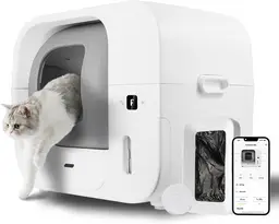 【Distributeur d’Eau Offert】Furbulous Maison de Toilette Intelligente Auto-Nettoyante pour Chat – Grande Capacité pour Chats de 1,5 à 10 kg, Commande à Distance via Application, Système Automatique de Gestion des Déchets Amélioré avec 3 Sacs à Déchets (Blanc)