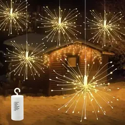 M.TK Hanging Led Starburst Light Firework Lamp，90Pcs LED，Warm White Battery Operated for Christmas Outdoor Patio Garden