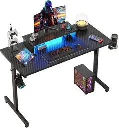 Bestier Kleiner Gaming-Schreibtisch 107 cm LED Computertisch mit Monitorständer, Gamer-Arbeitsplatz mit Becherhalter & Headset-Haken für Home Office, Schlafzimmer, Kleine Räume