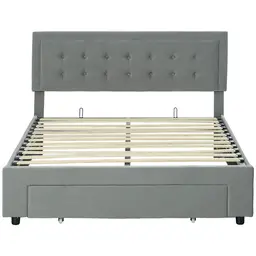 Homcom Ottoman Bed Frame with Storage Drawer Tufted Velvet Double
