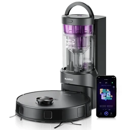 Eureka E20 Plus Robot aspirateur 8000 Pa avec station d'autovidage, fonction anti-emmêlement et autonomie de 180 minutes - Noir