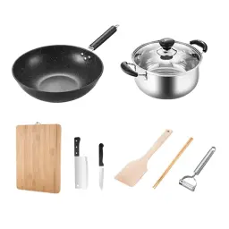 Maxcook Pannenset van 8 - KoekenpanSoeppanSnijplankSnijmesHakstokkenHouten spatelParingmesMes