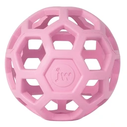 JW Hol-ee Roller Balle en caoutchouc à trous rose - Diamètre 7,5 cm