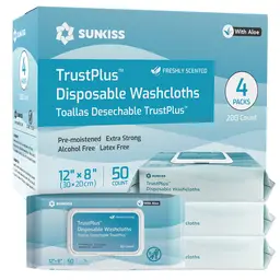 SUNKISS Trustplus Wet Wipes for Adult No Rinse, Extra Large 8”x12” Body Cleaning Washcloths for Elderly Incontinence & Cleansing, Fresh Scented, 200 Count (4 Packs of 50)