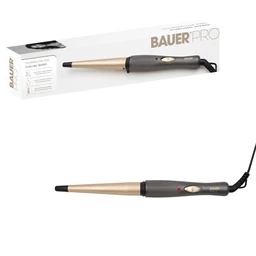 Bauer Professional Tourmaline-Infused Tapered Curling Iron, Salon-Quality Curls, 19–13 mm for Tight Curls, 60-Second Quick Heat, 180°C Constant Temperature, No Damage, Reduced Frizz with Smooth Shine, Easy for Beginners, Korean/French-Inspired Ambiance Curls, Gold Gray