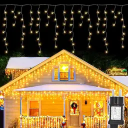 SALCAR LED Icicle Fairy Lights Outdoor 2m, 80 LED Light Curtain Indoor Christmas with 8 Lighting Modes and Memory Function, Waterproof Christmas Lighting Outdoor for Gazebo Balcony, Warm White