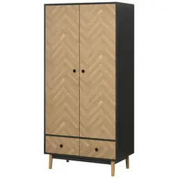 Homcom Wardrobe with Drawers Herringbone Black/Oak Effect