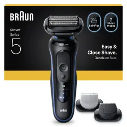 Braun Series 5 Electric Shaver, Up to 50 min, +2 Attachments, Cordless, Wet & Dry Razor for Men, 100% Waterproof, 52-B1650S, Blue