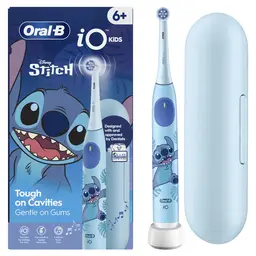 Oral-B iO Kids Disney Stitch Electric Toothbrush with Travel Case, 3 Modes, 2-Min Music Timer Ages 6+, Blue