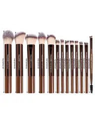 MAANGE Lot de 13 pinceaux à maquillage en aluminium de qualité professionnelle avec pochette de rangement