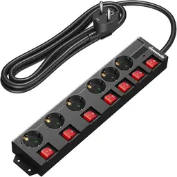 Multiprise DEWENWILS avec interrupteurs individuels, 6 prises, protection contre les surcharges, sécurité enfant, prises orientées à 90°, câble 3 m, Noir
