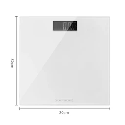 Black + Decker Digital Bathroom Scales, High Precision Sensor System, Durable Tempered Glass, LCD Display, White