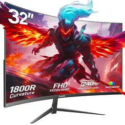 Gawfolk Moniteur incurvé 32 pouces QHD 1K, taux de rafraîchissement élevé de 240 Hz, temps de réponse de 1 ms (MPRT), courbure immersive 1500R, 99 % sRGB, HDR10, certification TÜV Eye-Care (anti-scintillement/faible lumière bleue), anti-reflet, faible latence d’entrée, HDMI 2.1/DisplayPort 1.4, montage VESA 75 x 75 mm, noir élégant, prise UE, pour gaming/PC/PS5