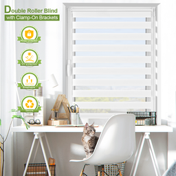 EcoHue DuoRollo Klemmfix Doppelrollstore, keine Bohrung erforderlich, mit Klemmfix-Halterungen, für Fenster und Türen, weiß, W 90 cm x H 150 cm, 1 Stück