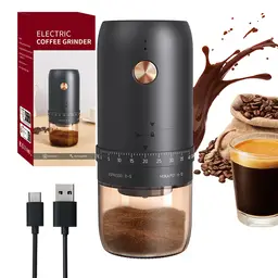 Cuisync Electric Coffee Grinder with 420 Stainless Steel Burr - One-Touch Grinding Adjustable Settings, Easy to Clean, Rechargeable, Black KMDJ-2CW