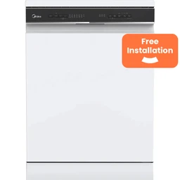 Midea MDWEF1433D(W)-WG-UK 60cm Wide Full Size Freestanding Dishwasher With Cutlery Tray, White, C Rated