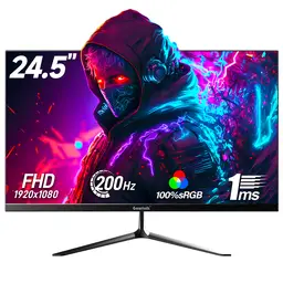 Gawfolk 24,5 Zoll FHD 1080P Gaming-Monitor, 200 Hz hohe Bildwiederholrate, 1 ms GTG schnelle Reaktionszeit, eingebaute Lautsprecher, Randlos, AMD FreeSync, 99% sRGB-Farbraum, 178° Sichtfeld, HDMI/DisplayPort, VESA-Mount 75x75 mm, UK/EU-Stecker - schwarz (VA)