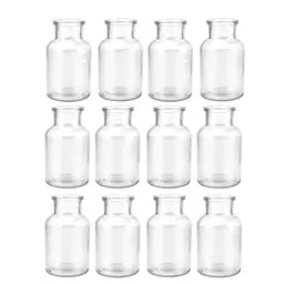 12 Stück/10,5 cm (4,1 Zoll) kleine Glasvasen, Packung mit 12 Mini-Glasvasen, 125 ml kleine Flaschen mit Jutekordel, Blumenvase, Tischvasen, für Tisch, Dekoration, Mittelstücke, Zuhause, Geburtstage, Feste