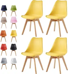 mcc direct Set of 4 Dining Chairs Wooden Legs Soft Cushion Pad Stylish DELUXE Retro Lounge Dining Office EVA (Yellow)