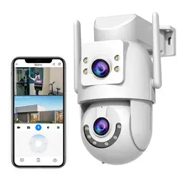 JOOAN Outdoor-Überwachungskamera HD 2K Doppelobjektiv Dual WiFi 5 GHz 2,4 GHz verkabelt, PTZ-Drehung 2-Wege-Audio-Ton-Licht-Alarm, automatische Verfolgung, Freigabe Cloud / Kartenspeicher Farbe Nacht