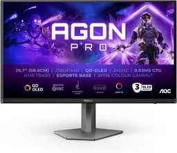 AOC AGON Pro AG276QZD2 OLED Quad HD 240 Hz 0.03 ms Height Adjustable Built-in Speakers Gaming Monitor