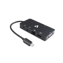 V7 V7UC-U3CRJ45HDVG-BLK USB-C Adapter with 4K HDMI, VGA, Gigabit Ethernet, 100W Power Delivery, and Dual USB 3.0 Ports