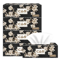 C&S Boxed Facial Tissues (Black Box), 3-Ply, 424 Sheets (106 Sheets * 4 Boxes), Elegant Black Box, Easy Draw