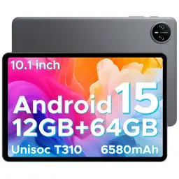 DOOGEE Tab A9 Android 15 Tablet, 10‑Zoll (Jahrgang 2026), 12 GB RAM, 64 GB ROM (TF‑Karte 2 TB), 6580 mAh Akku, 5G WiFi, Dual‑Lautsprecher, KI‑Kamera, USB‑C, GMS‑Zertifizierung, BT, Gesichts‑ID, 3,5 mm Klinkenstecker, Grau