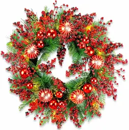 24 Inch Winter Christmas Wreaths with 60 LED Lights-1pcs