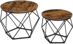 VASAGLE 2er Set Beistelltische Spanplatte Stahl Couchtisch Industriedesign Ø50 x 50 x 40 cm