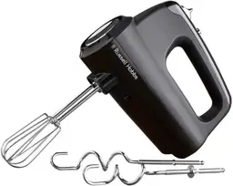 Russell Hobbs Handmixer mattschwarz (5 Geschwindigkeitsstufen + Turbofunktion, 2 spülfesten Schneebesen und 2 spülfesten Knetgängen, Entleerungsknopf, Aufbewahrung in aufrechter Position) 24672-56