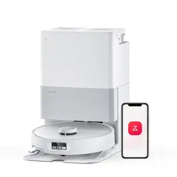 Aspirateur robot avec fonction balai-brosse roborock Qrevo Edge, système anti-emmêlement double, châssis AdaptiLift, 18 500 Pa, nettoyage des bords FlexiArm, balai chauffant, lavage à l'eau chaude à 75°C, "Hello Rocky", blanc