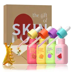 QUIYUM Facial Fruit Essence Gift Set (5pcs): Includes Pomegranate, Plum, Cloudberry, and Watermelon Essences (30ml each), plus a Massage Comb, Valentines gift.