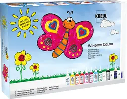 KREUL 42752 - Window Color Window Paint Set, 10 x 80 ml Colors in Paint Bottles, incl. Black Outline Paint & Glow-in-the-Dark Paint, for Kids, Films, Glass Beads, and Design Templates