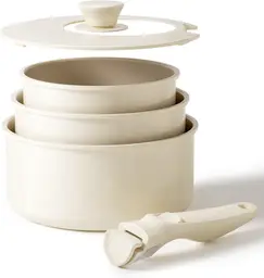 Redchef Set de 5 casseroles en céramique, version améliorée, avec casserole 16 cm/18 cm/20 cm, couvercle et poignée amovibles, sans PTFE/PFOA/PFAS, compatible lave-vaisselle