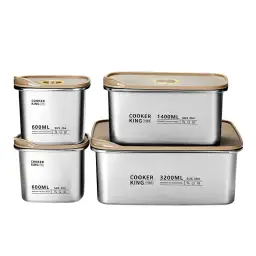 COOKER KING Boîte de Stockage Alimentaire - Boîte Bento - Acier Inoxydable - 4 pièces - 600ML*2+1400ML+3200ML
