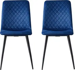 Set of 2 Designer Velvet Fabric Dining Chairs Metal Legs Lexi Chairs (Blue)