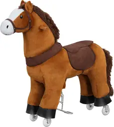 WOLTU Ride-On Horse on Wheels, Riding Horse with Sound Function for Kids Ages 4 and Up, Plush Sitting Horse, Suitable for Indoor and Outdoor Use, Made of Wood and Metal, Brown,80 x 77 x 30 cm