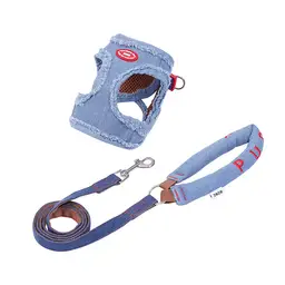 ZEZE Denim Pet Harness & Leash Set, Adjustable Pet Travel Set (XS, fits 1.5 kg–3 kg)