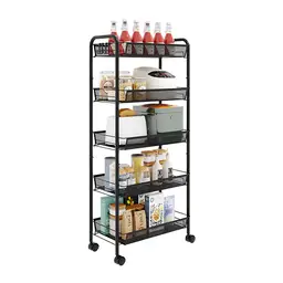 ochama x J.ZAO 5-laags keukenwagen met wielen, opbergorganizer voor kruiden, servies en groenten, zwart