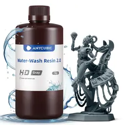 ANYCUBIC Wasserabwaschbares resin 2.0 405nm UV Standard-Photopolymerharz geruchsarm, leicht zu reinigen für LCD/DLP/SLA 3D-Drucker, HD Grau, 1 kg
