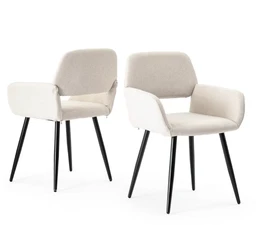 URBAN MEUBLE 2er-Set skandinavische Esszimmerstühle Beige Stoff Schwarze Beine MAYFAIR BEIGE