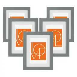 WOLTU Bilderrahmen 20x30 cm, Fotorahmen zum vertikalen oder horizontalen Aufhängen/Aufstellen, Holzrahmen mit Passepartout, Set of 5 Posterrahmen Collage Wanddeko, Grau