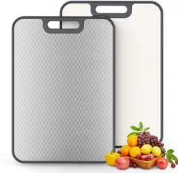 Planche à Découper Double Face pour la Cuisine en Acier Inoxydable et Paille de Blé PP, Idéale pour la Viande et les Légumes, Facile à Nettoyer, Compatible Lave-Vaisselle