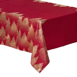 Printed pine tree tablecloth 140 x 240 cm red and gold