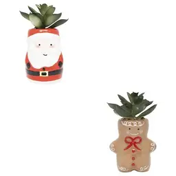 XMAS Plant Pot, Santa and Gingerbread Design