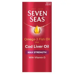 Seven Seas Omega 3 Fish Oil Plus Cod Liver Oil Liquid Max Strength - 100 ml