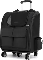 Pecute Rolling Pet Carrier, Collapsible Pet Carrier Backpack with Detachable Trolley, Multi-Function Pet Backpack with Upgrade 5 Wheels, Breathable Pet Carrier with Wheels for Cats & Puppies Travel